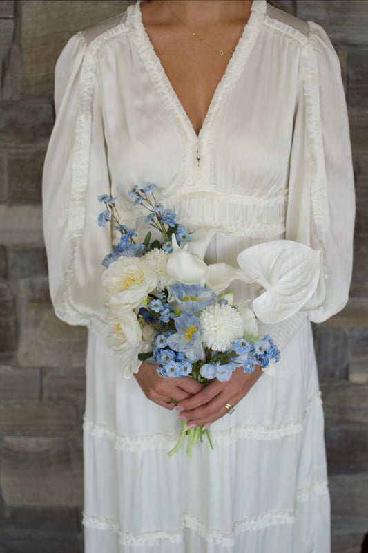 White and Blue Bridal Bouquet